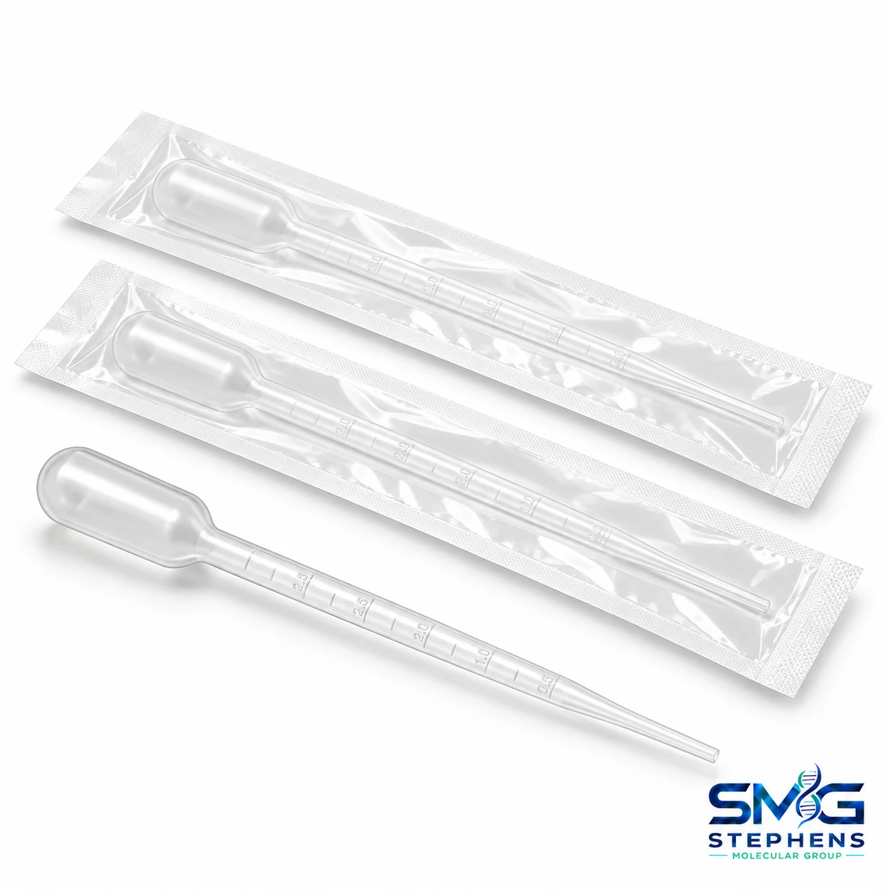 SMG product illustration: 3 mL sterile individual transfer pipette
