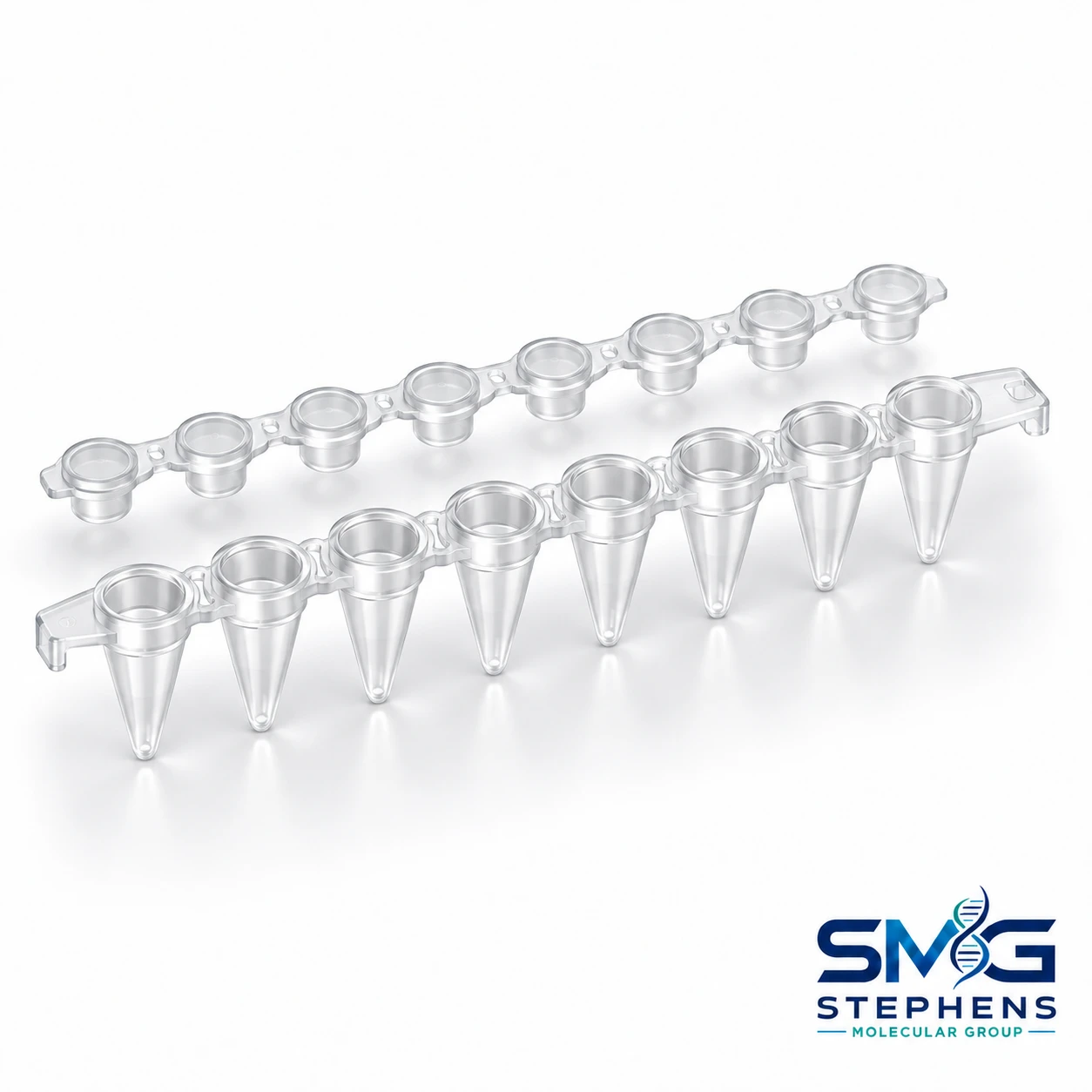 SMG product illustration: 0.1 mL PCR 8-strip with caps
