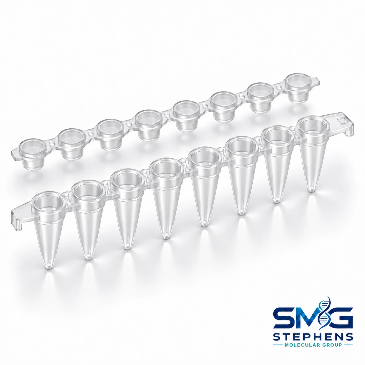 SMG product illustration: 0.2 mL PCR 8-strip with caps