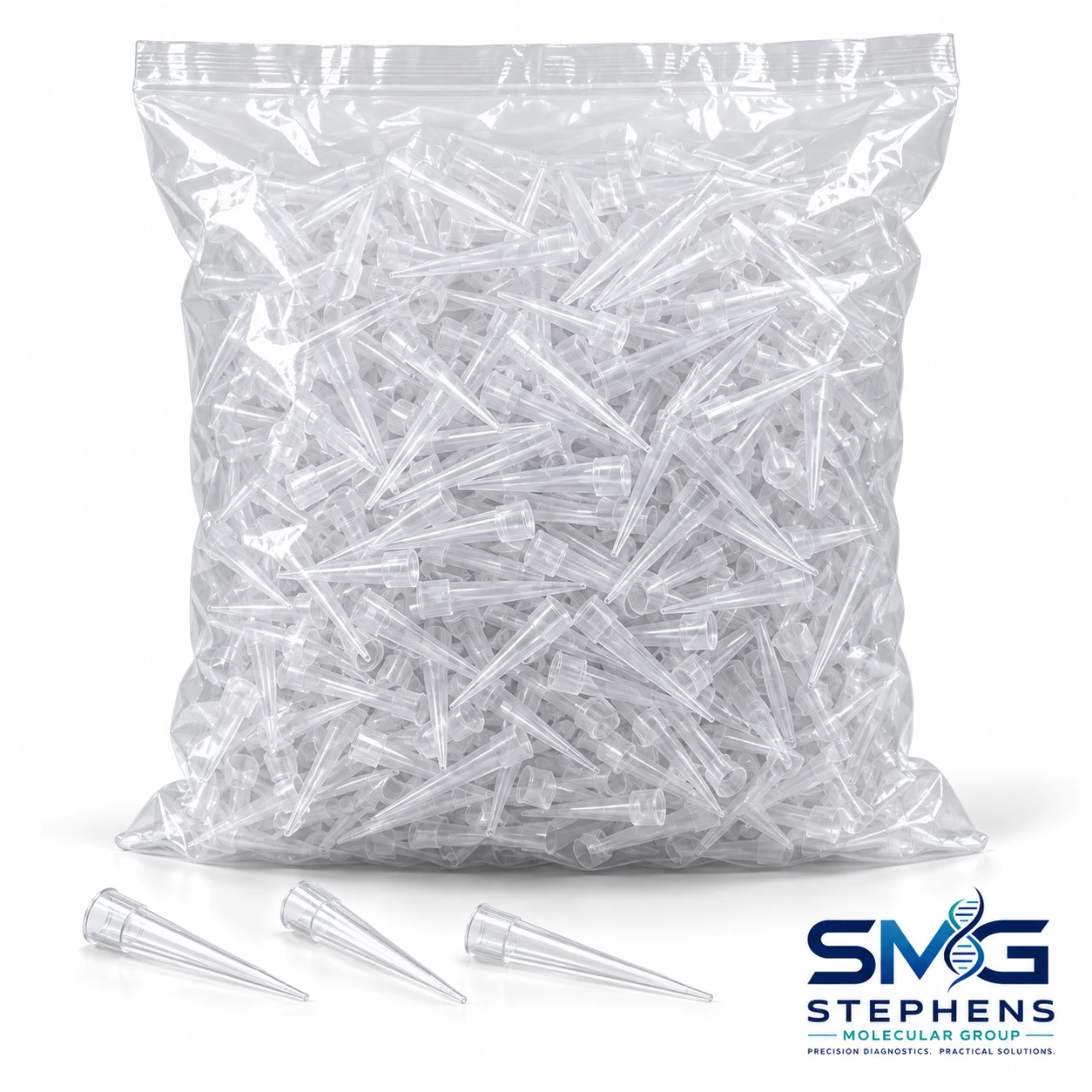 SMG product illustration: 200 µL bulk unfiltered tips